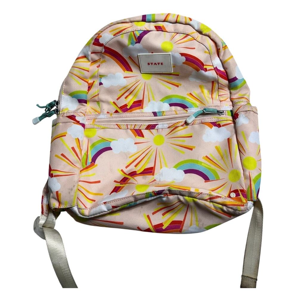 State Kane Kids Backpack Rainbow Sun Design Clouds Peach School Bag